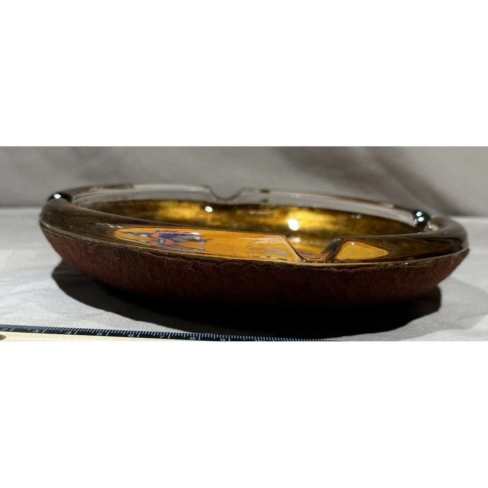 Painted W/Butterflies  Felt Lined Backing Beautiful Change Jewelry Ashtray Redid